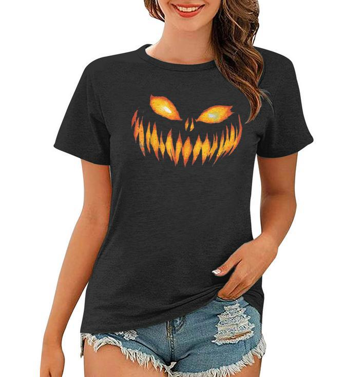 Jack O Lantern Scary Carved Pumpkin Face Halloween Costume Women T-shirt