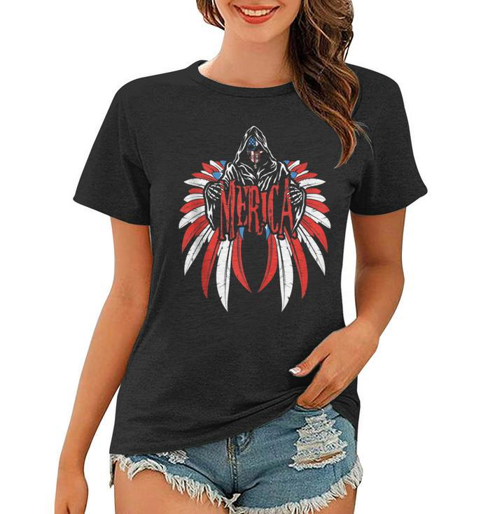 Merica Skull Freedom Wings American Flag 4Th Of July  Freedom Funny Gifts Women T-shirt