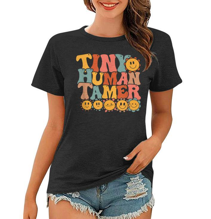 Tiny Human Tamer Retro Groovy Preschool Kindergarten Teacher  Women T-shirt