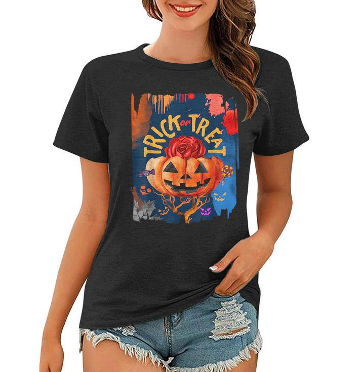 Trick Or Treat Vintage Halloween Pumpkin Rose Women  Pumpkin Funny Gifts Women T-shirt