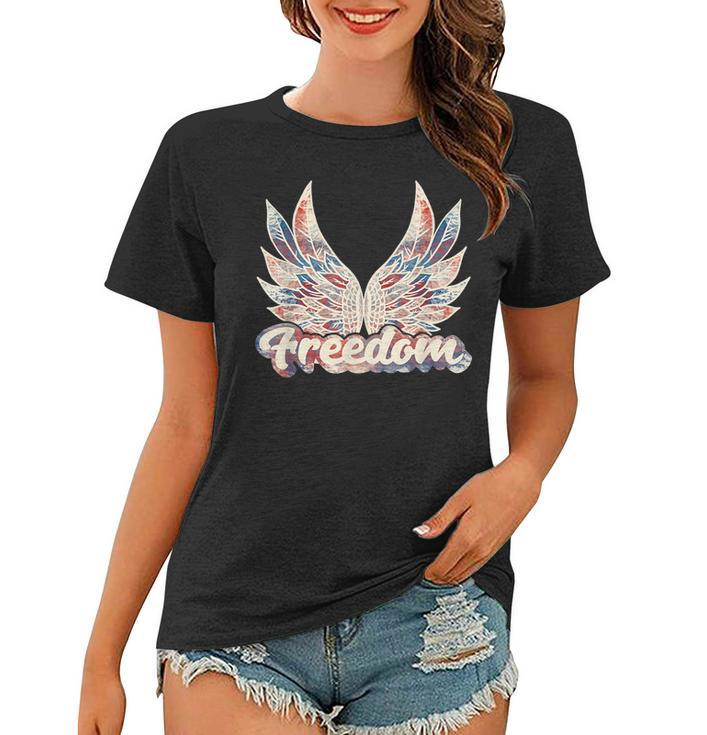 Vintage Freedom Wings 4Th Of July Patriotic Angel Wings Usa  Patriotic Funny Gifts Women T-shirt