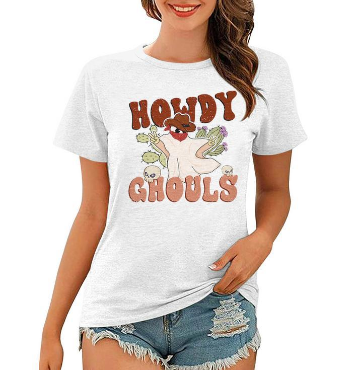 Funny Howdy Ghouls Retro Western Cowboy Retro Halloween Women T-shirt