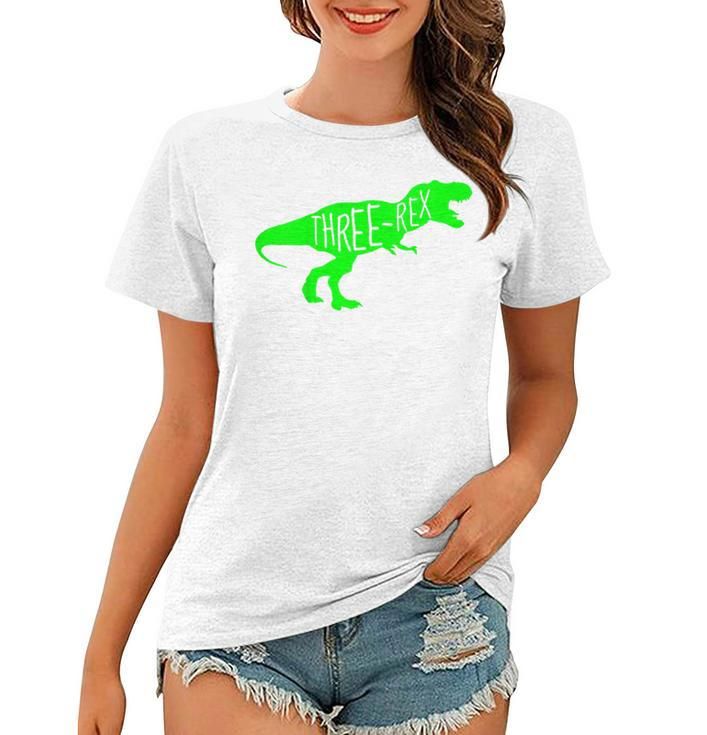 Kids 3 Year Old Birthday Boy Gift  Dinosaur Three Rex Green Dinosaur Funny Gifts Women T-shirt