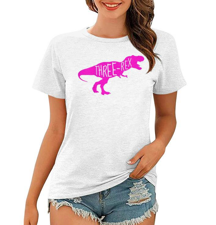 Kids 3 Year Old Birthday Girl Gift  Dinosaur Three Rex Pink Dinosaur Funny Gifts Women T-shirt