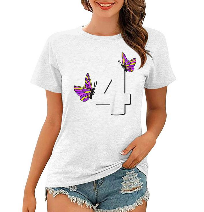 Kids Butterfly Wings For Children Happy 4Th Birthday Girls  Butterfly Funny Designs Funny Gifts Women T-shirt