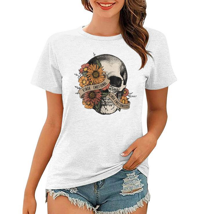 Kinda Emotional Emotionless Flower Skull Vintage Skeleton  Women T-shirt