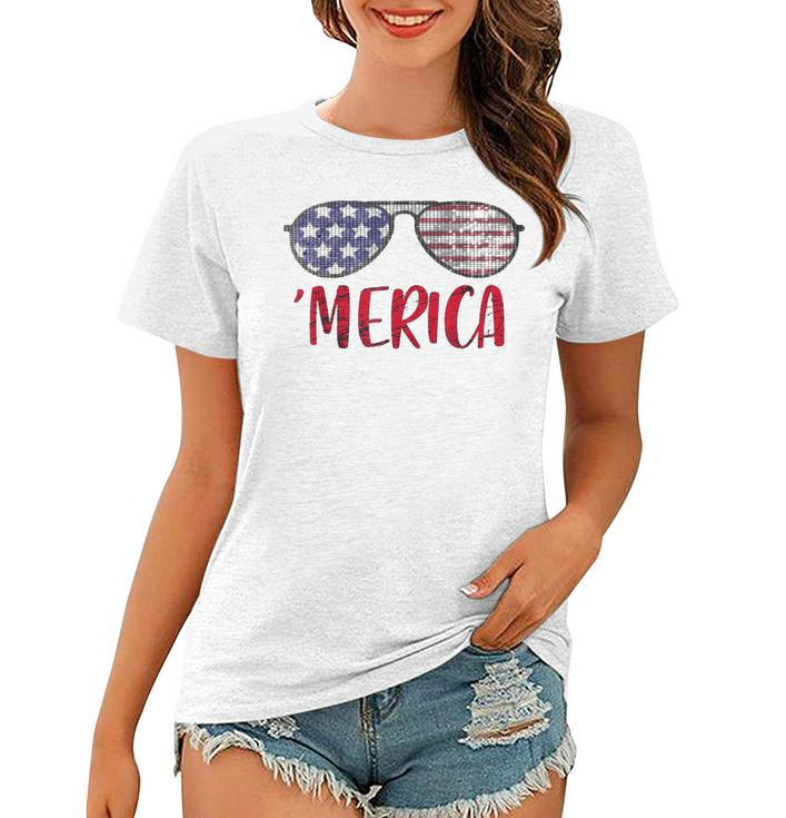 Vintage American Flag Patriotic 4Th Of July Merica Sunglass  Patriotic Funny Gifts Women T-shirt
