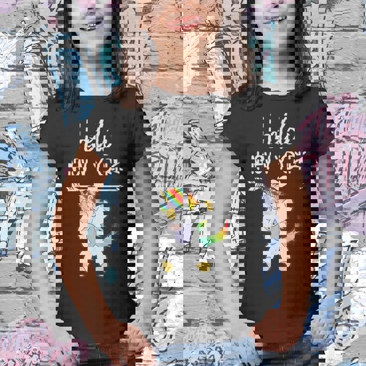 Hello New York Nyc Dabbing Unicorn Girls Kids Funny Quote Youth T-shirt