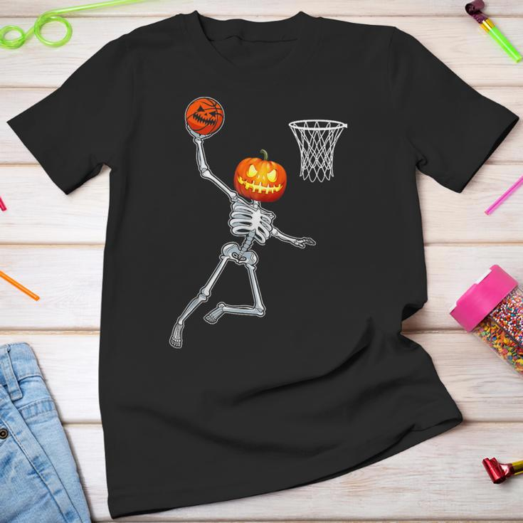 Pumpkin Skeleton Playing Basketball Halloween Costume Boys Youth T-shirt