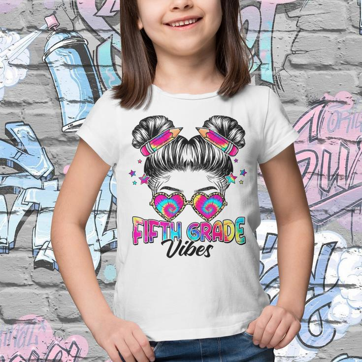 First Day Of 5Th Grade Vibes Back To School Messy Bun Girl Bun Gifts Youth T-shirt