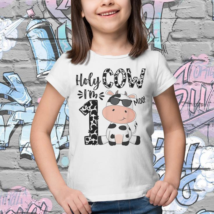 Kids Holy Cow Im 1 Birthday Boy 1St Cow Farm Animals Bday Youth T-shirt