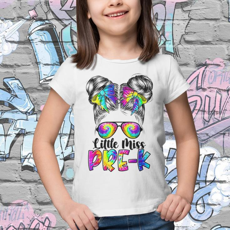 Little Miss Pre K Messy Bun Girl Grad Back To School Tie Dye Youth T-shirt