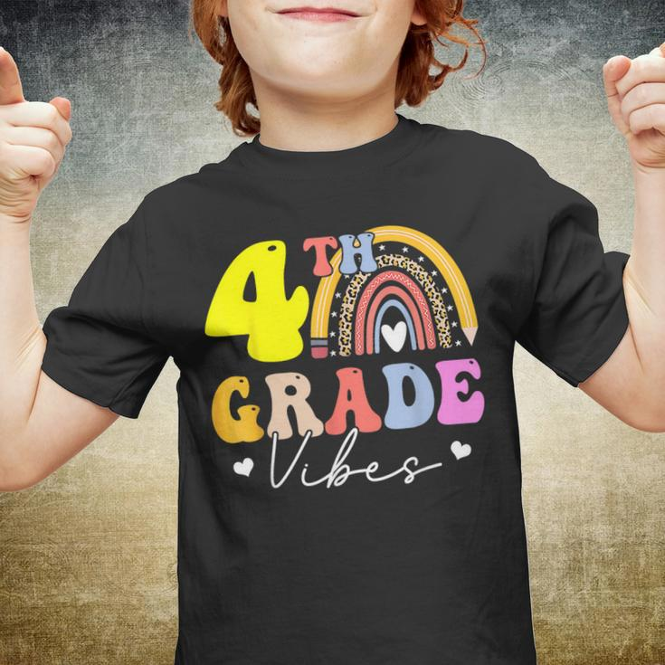 First Day Of 4Th Grade Vibes Back To School Rainbow Leopard Rainbow Gifts Youth T-shirt