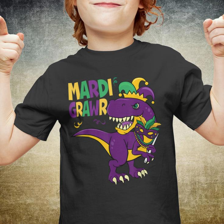 Mardi GrawrRex Dinosaur Mardi Gras Bead Kids Boys Girls Youth T-shirt