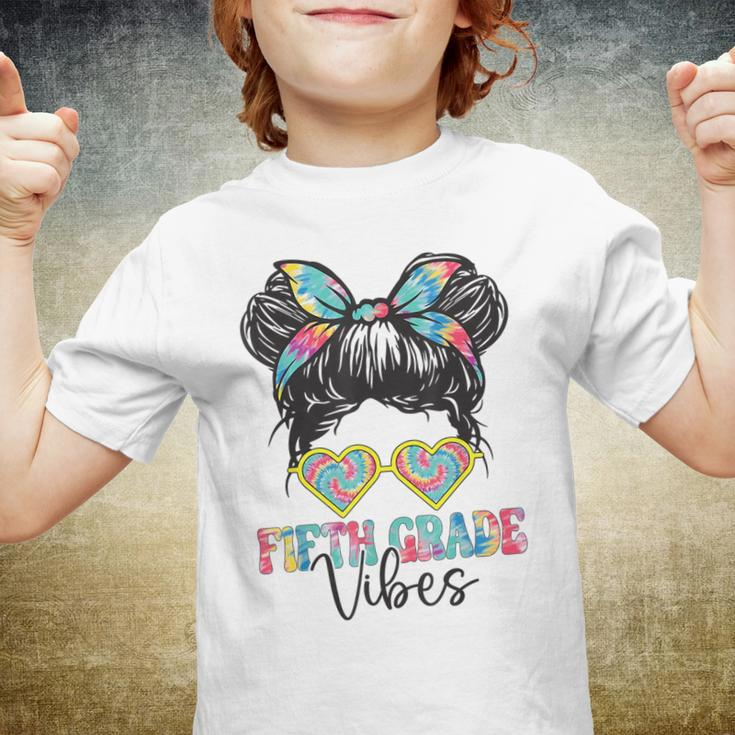 5Th Grade Vibes Messy Hair Bun Girl Back To School First Day Bun Gifts Youth T-shirt