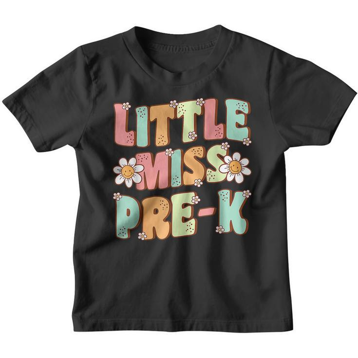 First Day Of Little Miss Pre K Back To School Retro Groovy  Youth T-shirt