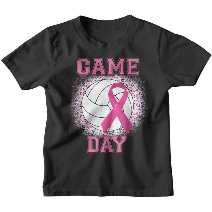 Game Day Pink Ribbon Volleyball Tackle Breast Cancer Warrior Youth T-shirt