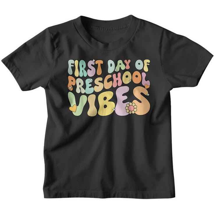 Groovy First Day Of Preschool Vibes Hello Back To School  Youth T-shirt