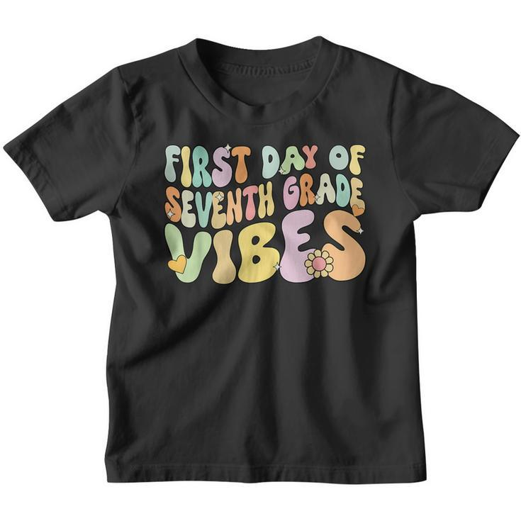 Groovy First Day Of Seventh Grade Vibes Hello Back To School  Youth T-shirt