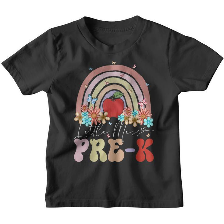 Little Miss Pre-K Back To School Rainbow Groovy Floral  Youth T-shirt