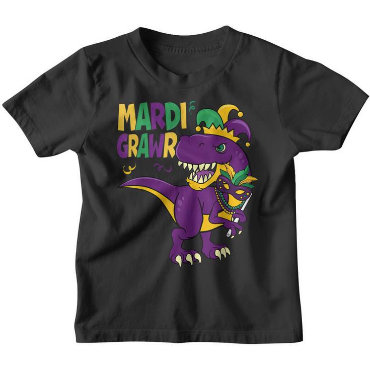 Mardi GrawrRex Dinosaur Mardi Gras Bead Kids Boys Girls Youth T-shirt