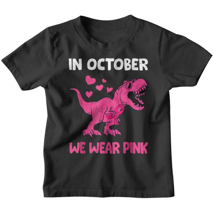 In October We Wear Pink Cute Dinosaur Breast Cancer Boys Youth T-shirt