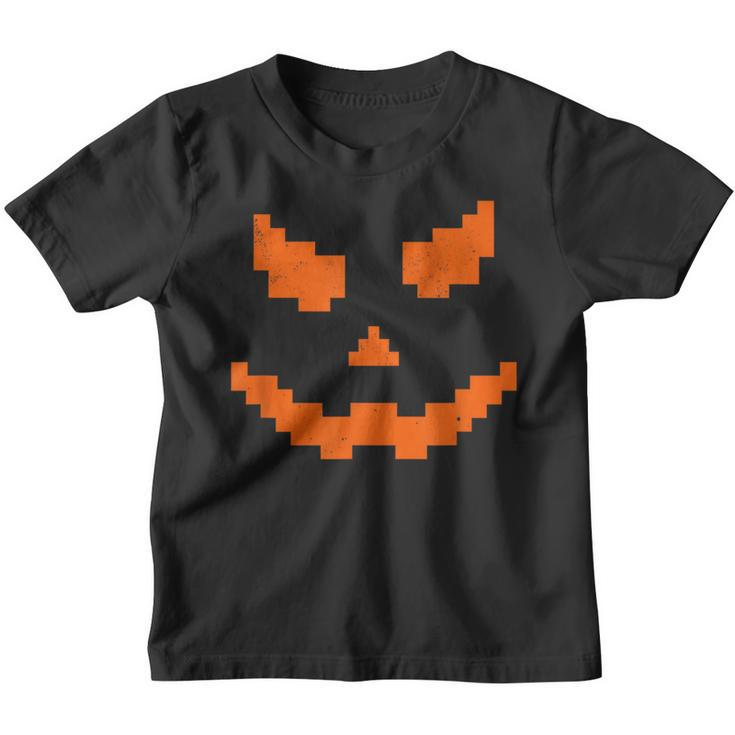 Scary Halloween Jack O Lantern Pumpkin Evil Smile Pixel Game Youth T-shirt