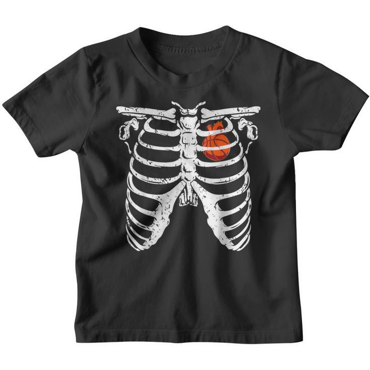 Skeleton Rib Cage Basketball Retro Halloween Costume Boys Youth T-shirt