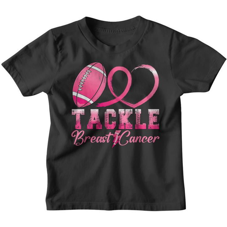 Tackle Breast Cancer Awareness Football Pink Ribbon Boys Kid Youth T-shirt
