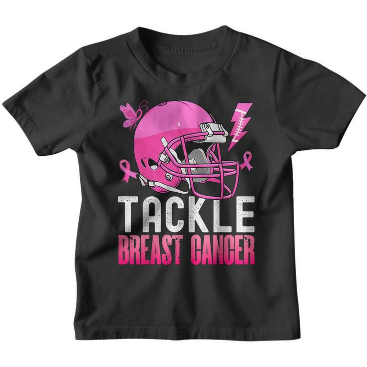 Tackle Football Pink Ribbon Breast Cancer Awareness Boys Youth T-shirt