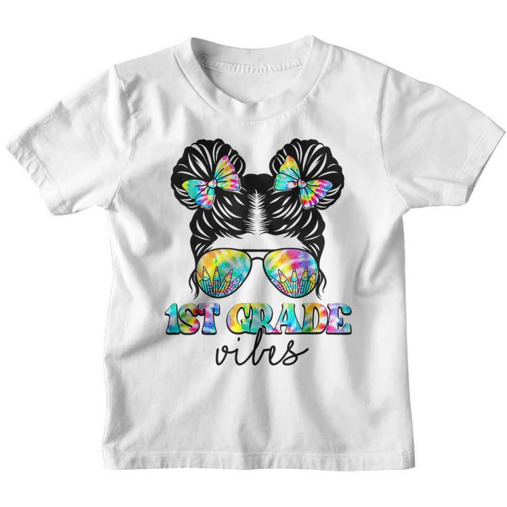1St Grade Vibes Messy Hair Bun Girl Back To School First Day  Bun Gifts Youth T-shirt