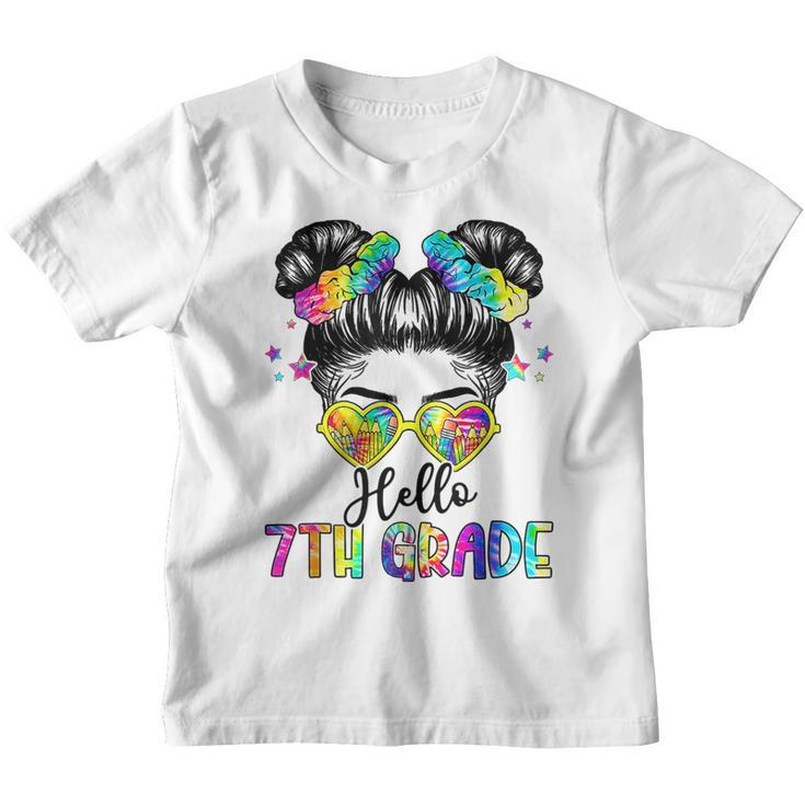 Hello 7Th Grade Messy Hair Bun Girl Back To School First Day  Youth T-shirt