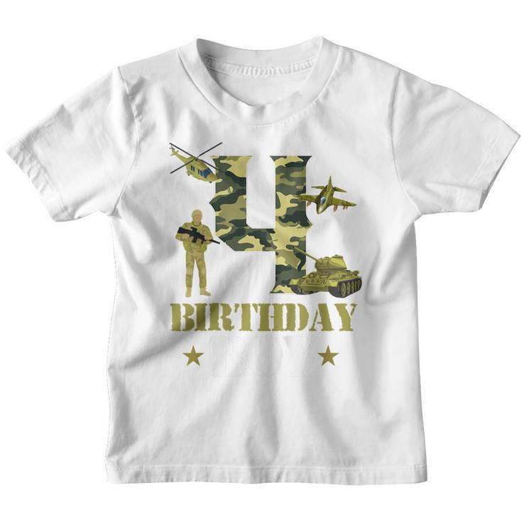 Kids 4Th Birthday Military Themed Camo Boys 4 Yrs Old Soldier  Youth T-shirt