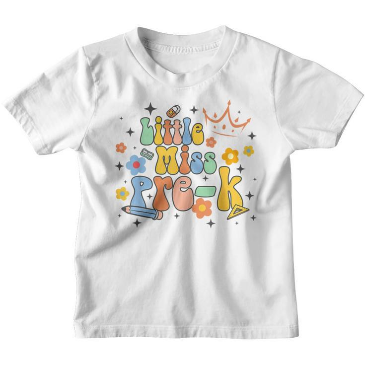 Kids Little Miss Pre-K Back To School Groovy First Day  Youth T-shirt
