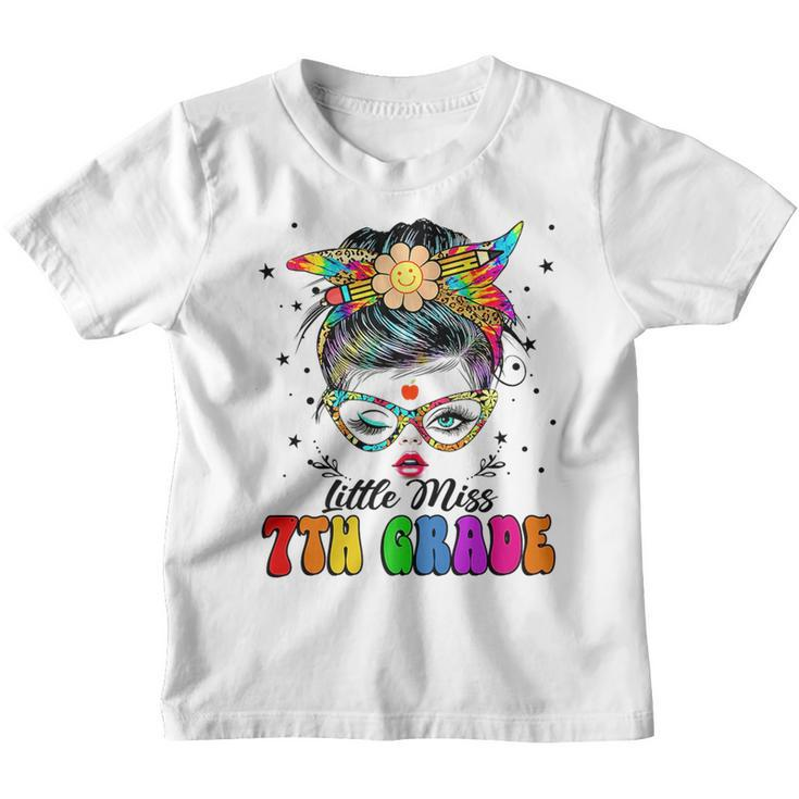 Little Miss 7Th Grade Messy Bun Girl Back To School Tie Dye   Youth T-shirt