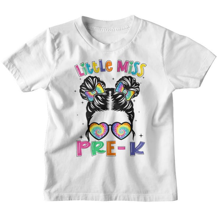 Little Miss Pre-K Back To School Messy Bun Tie Dye Toddlers  Youth T-shirt