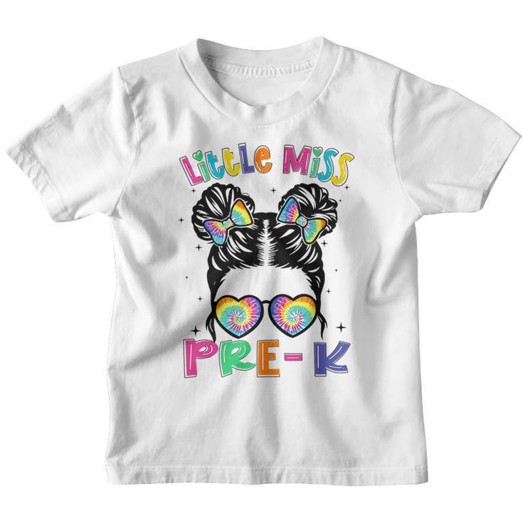 Little Miss Pre-K Back To School Messy Bun Tie Dye Toddlers   Youth T-shirt