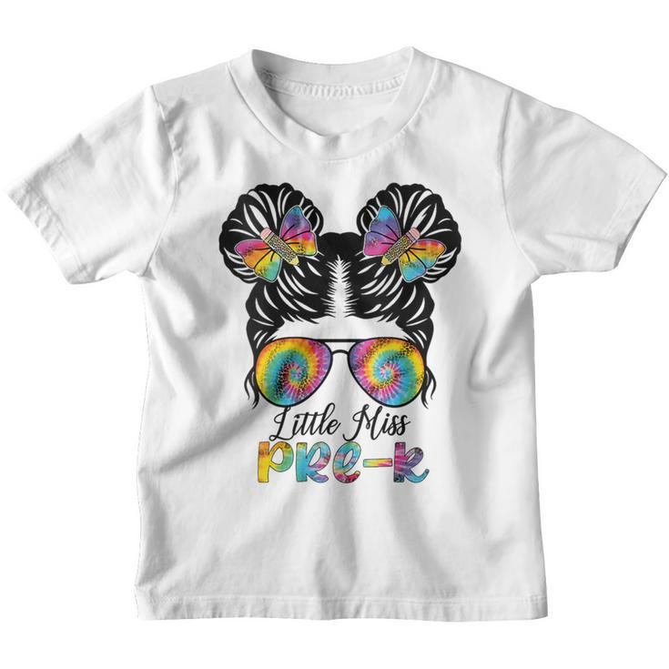 Little Miss Pre-K Girls Messy Bun Tie Dye Back To School  Youth T-shirt