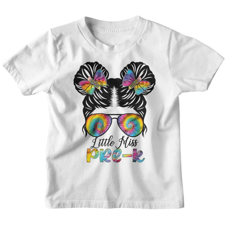 Little Miss Pre-K Girls Messy Bun Tie Dye Back To School   Youth T-shirt