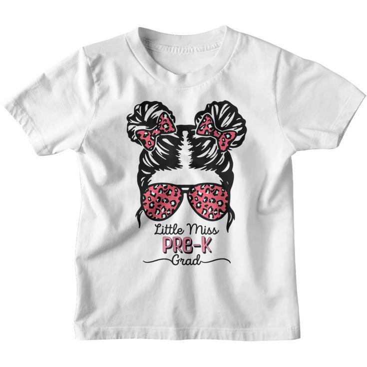 Little Miss Pre-K Grad Pink Leopard Messy Bun Graduation  Youth T-shirt