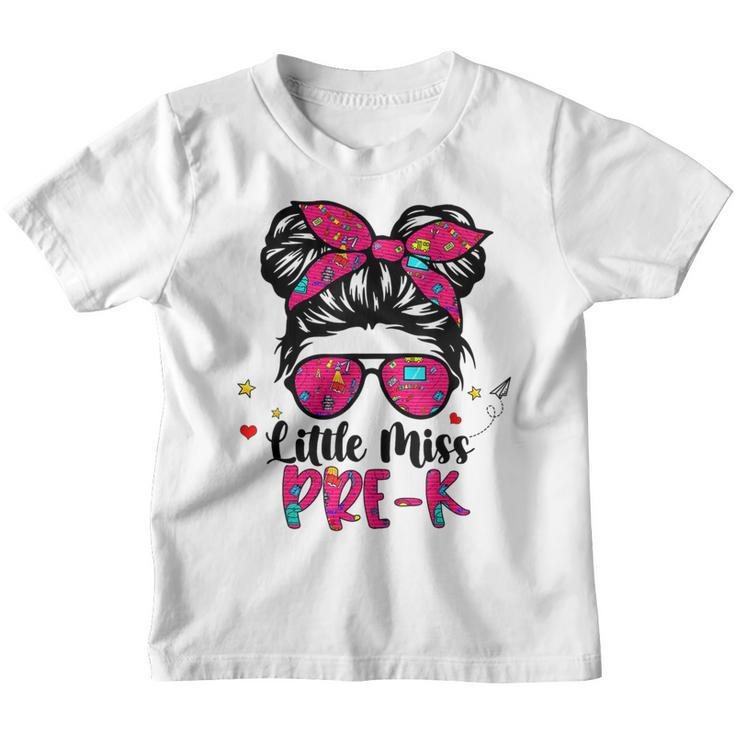 Little Miss Pre K Messy Bun Girl Back To School Student  Youth T-shirt