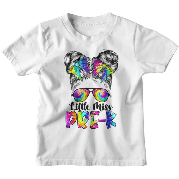 Little Miss Pre K Messy Bun Girl Grad Back To School Tie Dye  Youth T-shirt