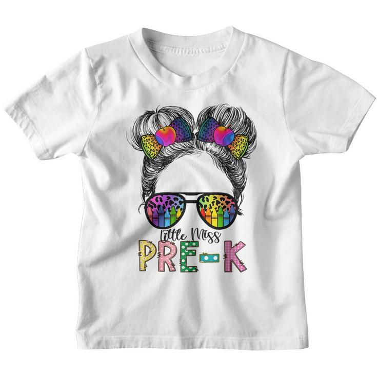 Little Miss Pre K Messy Bun Leopard Preschool Back To School  Bun Gifts Youth T-shirt