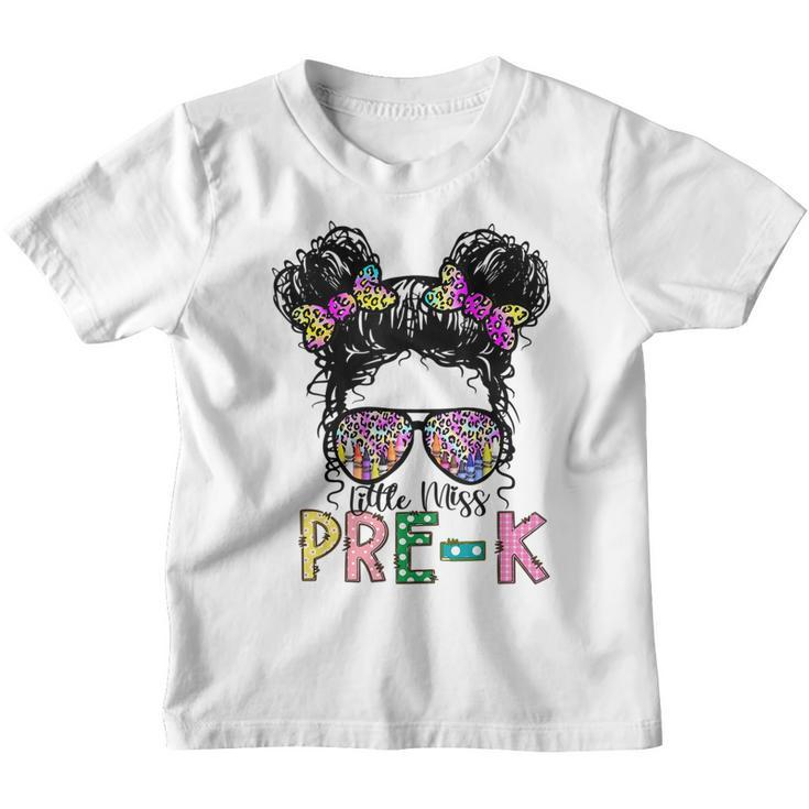 Little Miss Pre-K Messy Bun Sunglasses Leopard Tie Dye  Youth T-shirt
