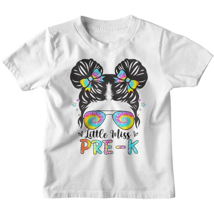 Little Miss Pre-K Messy Bun Sunglasses Tie Dye   Bun Gifts Youth T-shirt