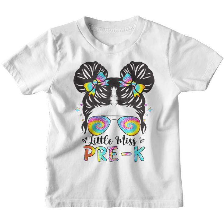 Little Miss Pre-K Messy Bun Sunglasses Tie Dye  Bun Gifts Youth T-shirt