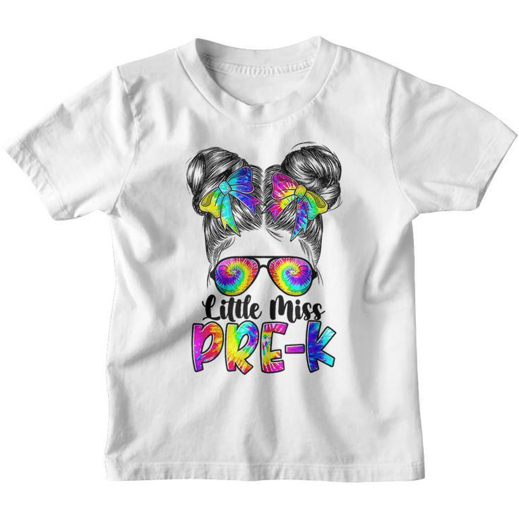 Little Miss Pre-K Messy Bun Tie Dye Back To School Girls  Youth T-shirt