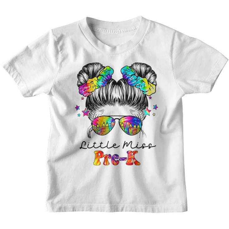 Little Miss Pre-K Messy Bun Tie Dye Girls Back To School   Youth T-shirt