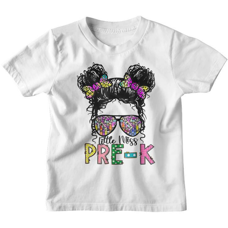 Little Miss Pre K Messy Bun Tie Dye Leopard Back To School  Youth T-shirt