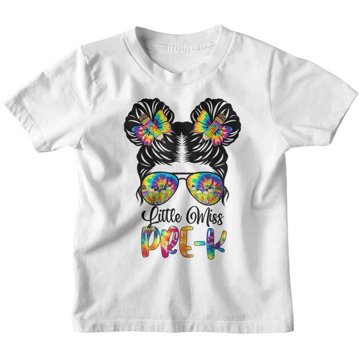 Tie Dye Little Miss Pre K Messy Bun Back To School Cute Girl  Youth T-shirt
